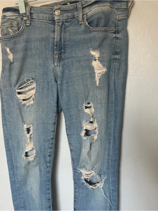 7 For All Mankind Light Blue Distressed Skinny Jeans - Picture 3 of 11